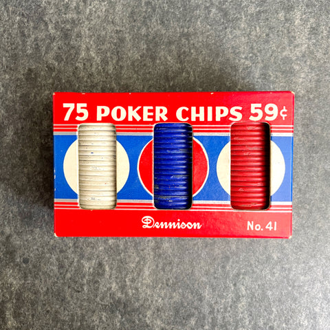 Dennison red, white and blue No. 41 poker chips in original box