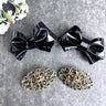 S.G. D’or shoe or dress clips - 2 pairs - goldtone filigree and black patent bows - NextStage Vintage
