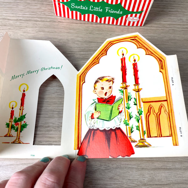 14 Fold up Christmas Cards - 1960s vintage - Santa's Little Friends