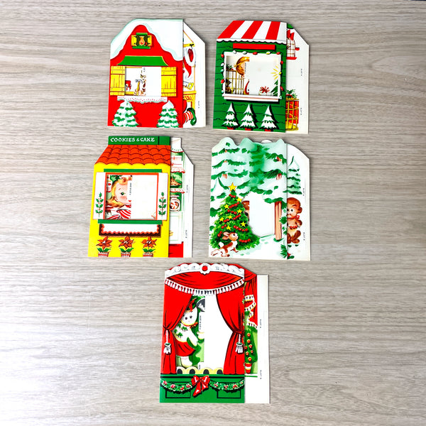 14 Fold up Christmas Cards - 1960s vintage - Santa's Little Friends