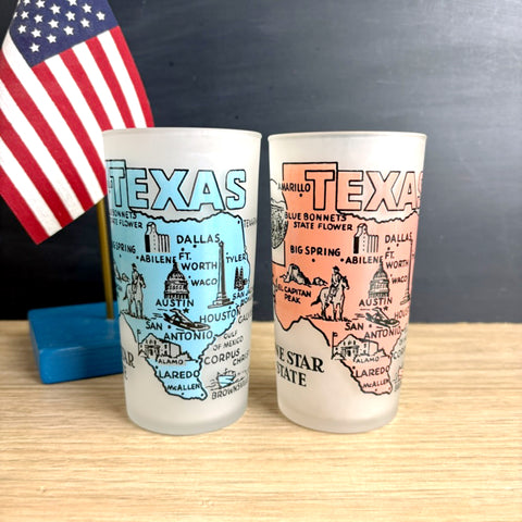 Vintage 1950s frosted glass Texas souvenir tumblers –  map design, Set of 2 - NextStage Vintage