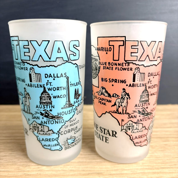 Vintage 1950s frosted glass Texas souvenir tumblers –  map design, Set of 2 - NextStage Vintage