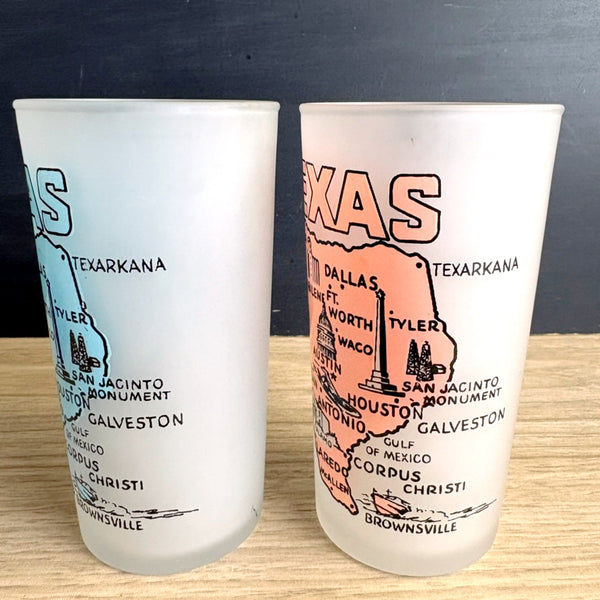 Vintage 1950s frosted glass Texas souvenir tumblers –  map design, Set of 2 - NextStage Vintage
