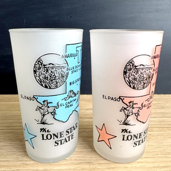 Vintage 1950s frosted glass Texas souvenir tumblers –  map design, Set of 2 - NextStage Vintage