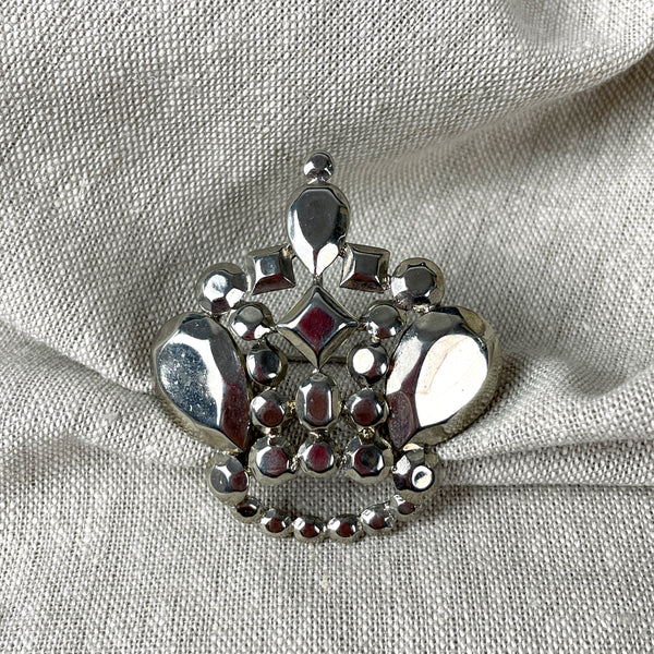 Vintage Trifari silver tone crown brooch