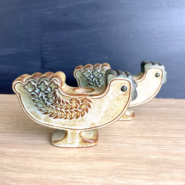 UCTCI Japan chicken candleholder pair - 1970s stoneware