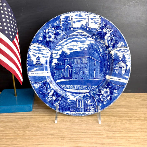 Historic Valley Forge Pennsylvania - blue transferware - 1960s souvenir plate
