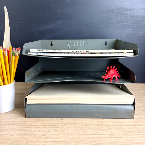 Vintage Vertiflex metal 3 tier filing tray - wall mount or stand - NextStage Vintage