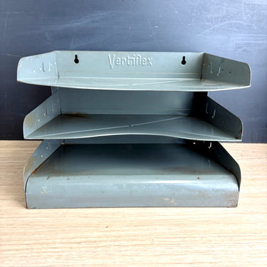 Vintage Vertiflex metal 3 tier filing tray - wall mount or stand - NextStage Vintage