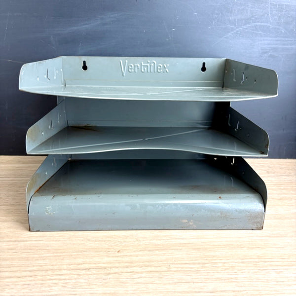 Vintage Vertiflex metal 3 tier filing tray - wall mount or stand - NextStage Vintage