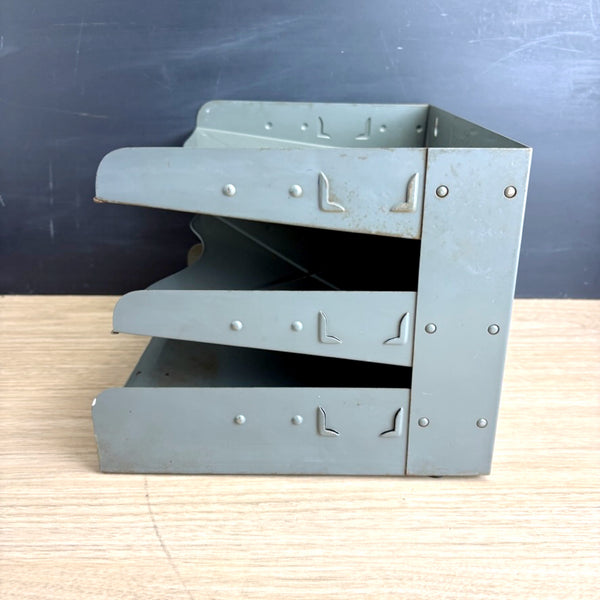 Vintage Vertiflex metal 3 tier filing tray - wall mount or stand - NextStage Vintage
