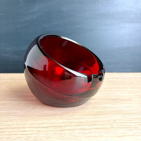 Viking ruby red 6" orb ashtray - 1960s vintage