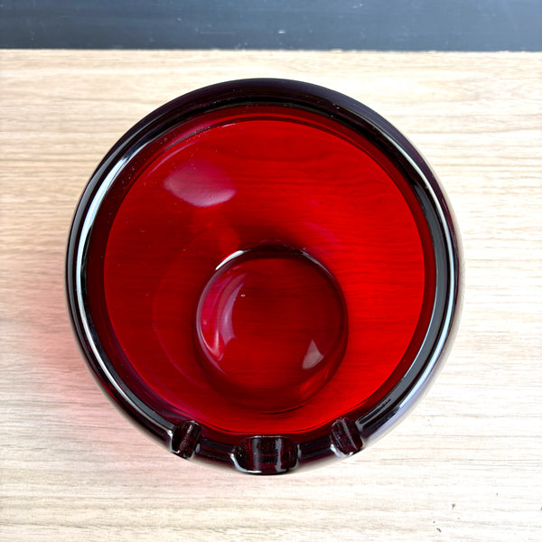 Viking ruby red 6" orb ashtray - 1960s vintage - NextStage Vintage