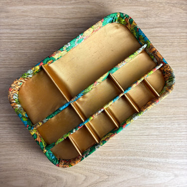 Vintage Floral Quilted Satin Dresser Storage - Mid-Century Lingerie Jewelry Drawer Organizer