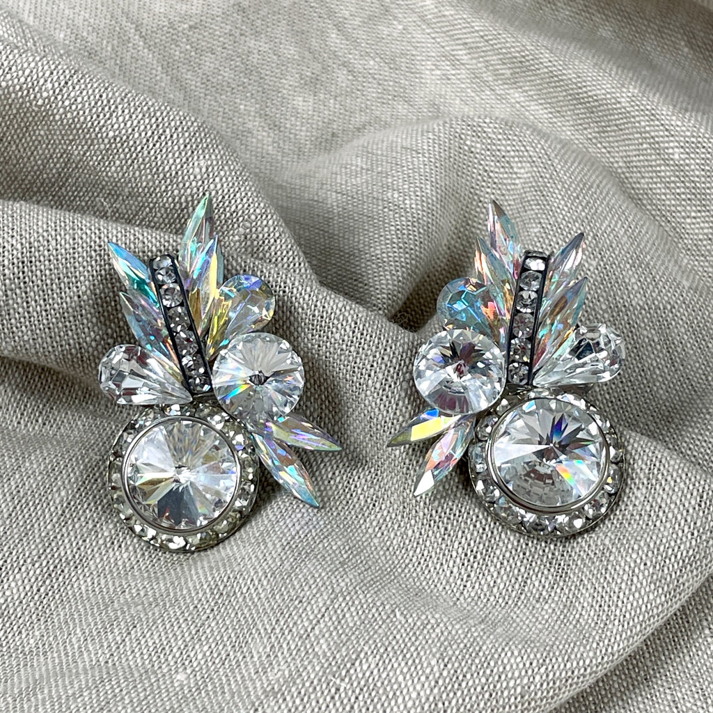 Crystal cluster post pierced earrings - 1980s vintage - NextStage Vintage
