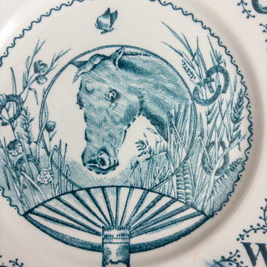 Antique W Adams and Sons Alphabet Plate -  Blue Staffordshire Transferware - Horse ABC Child's Plate