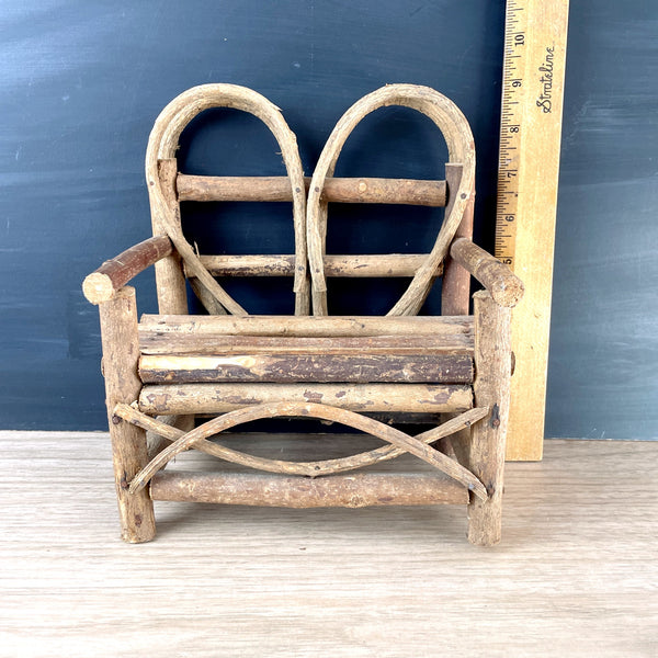 Miniature Adirondack-style twig sweetheart bench - vintage decor - NextStage Vintage
