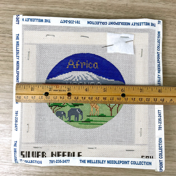 Silver Needle Africa/Uganda travel round handpainted needlepoint canvas - NextStage Vintage