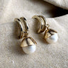 Akola goldtone hoop with raffia and pearl huggie C-hoop earrings - NextStage Vintage