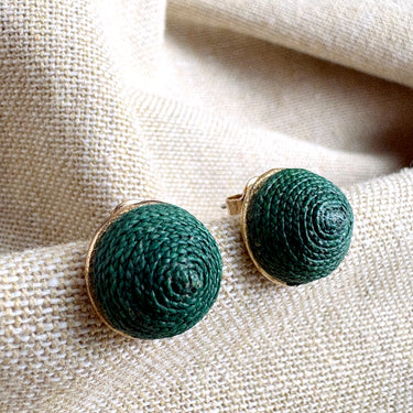 Akola dark green braided raffia dome stud earrings - NextStage Vintage