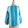 1980s vintage Alex Colman aqua blue spiral striped print power blouse - size L - NextStage Vintage