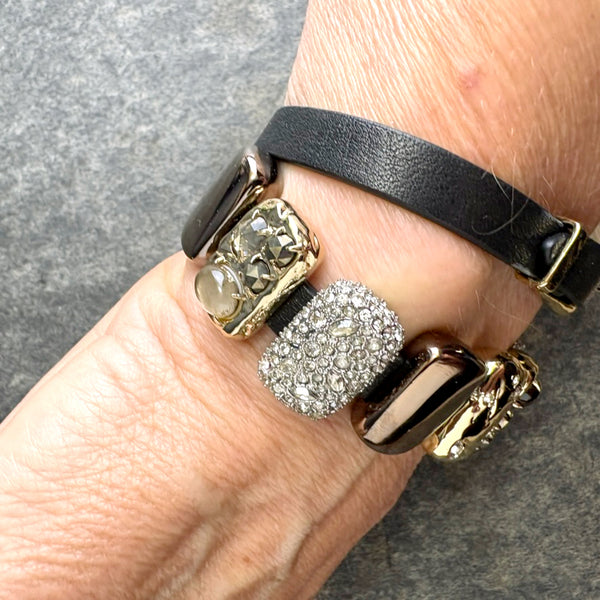 Alexis Bittar crystal & goldtone leather wrap bracelet - NWT $295 - NextStage Vintage