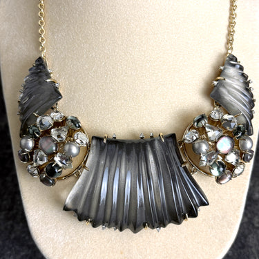 Alexis Bittar gray lucite and crystal cluster goldtone statement necklace - NextStage Vintage