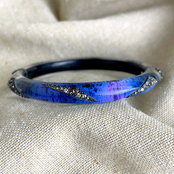 Alexis Bittar blue/purple lucite and pavé hinged bangle bracelet