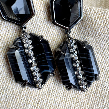 Alexis Bittar black marbled lucite and pavé dangle earrings - post pierced - NextStage Vintage