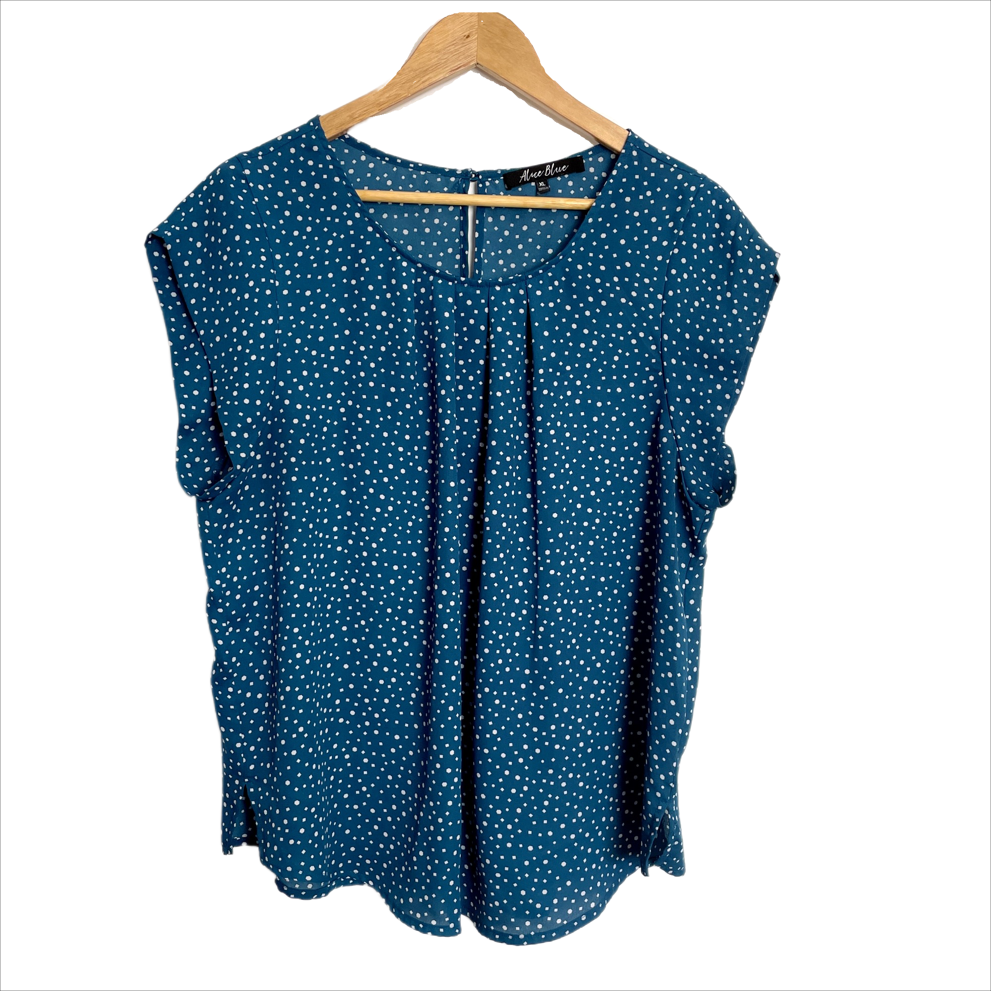 Alice Blue cap sleeve blouse in peacock blue print