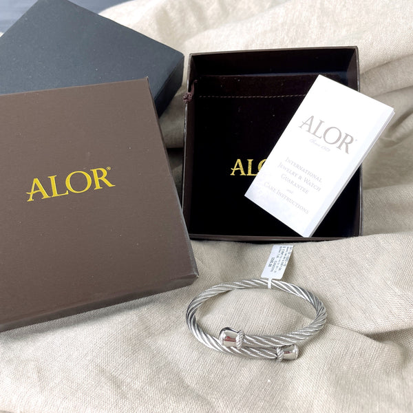 ALOR 14k white gold and grey cable bangle - size 7 - new - NextStage Vintage