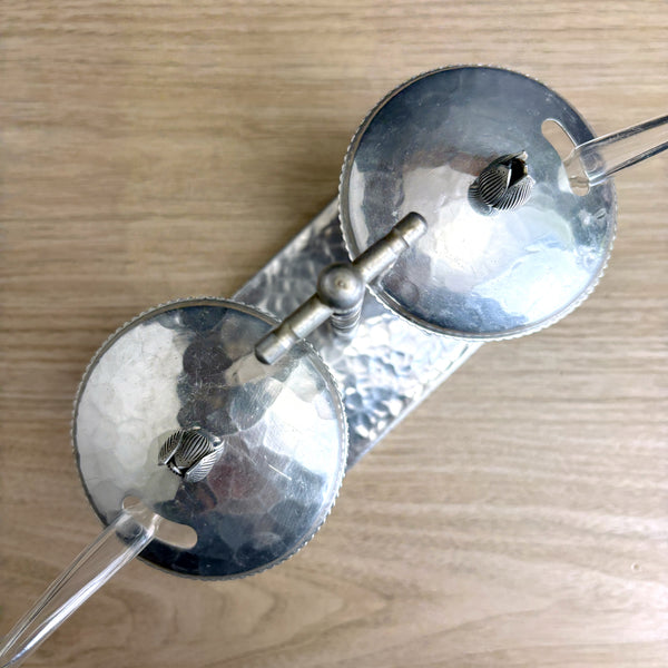 Hammered aluminum and glass condiment set - vintage serving set
