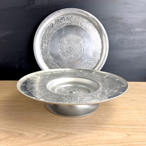 Hammered Aluminum Lazy Susan and matching tray - vintage 1950s Gailstyn roses