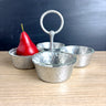 Hammered aluminum snack or condiment server with Pyrex bowls - 1960s vintage - NextStage Vintage
