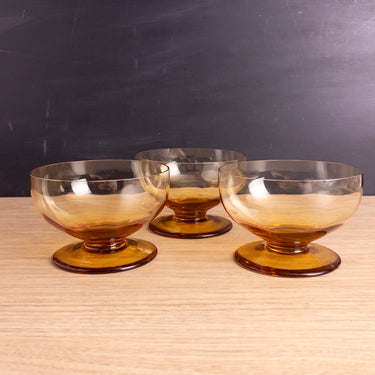 Modern Amber Hand Blown Glass Sherbet Dessert Bowls Set of 3 Studio Art