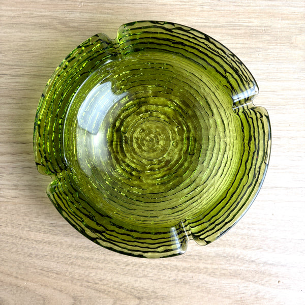 Anchor Hocking Soreno avocado green glass ashtray - 6.25" - 1960s vintage