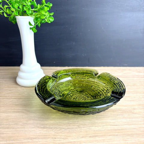 Anchor Hocking Soreno avocado green glass ashtray - 6.25" - 1960s vintage