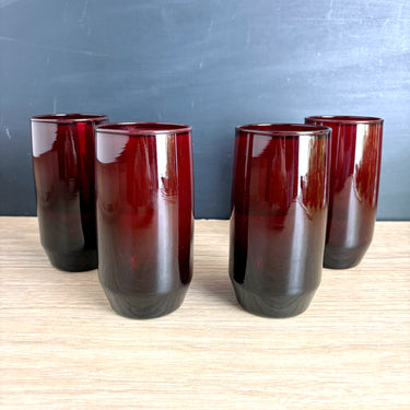 Vintage Mid-Century Anchor Hocking Newport Royal Ruby Flat Tumblers – set of 4, 12 oz - NextStage Vintage