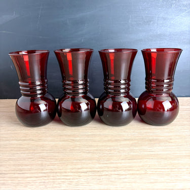 Vintage Mid-century Anchor Hocking Royal Ruby Red Vases – Set of 4 - NextStage Vintage