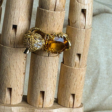 Gold Vermeil Figural Squirrel Animal Ring Size 6 Amber Stones Thailand Novelty