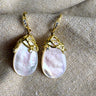 Anthropologie Mother of Pearl Teardrop Dangle Earrings, Gold Vine & Crystal Accents - NextStage Vintage