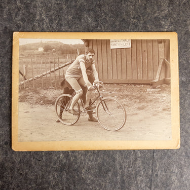 Antique Cabinet Card Bicycle Racer Track Sign T.E. Fogg Lessee circa 1890s