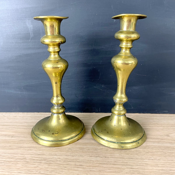 19th century English brass candlesticks - a pair - NextStage Vintage