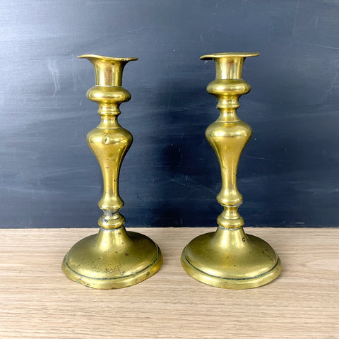 19th century English brass candlesticks - a pair