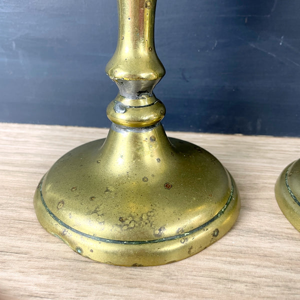 19th century English brass candlesticks - a pair - NextStage Vintage