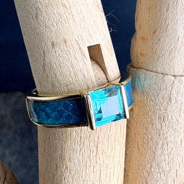 Gold Vermeil Ring with Aqua Blue Square Stone and Ginbari Accents – Size 7 - NextStage Vintage