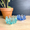 Vintage Czech Art Glass Petal Bowl Set - Aqua & Sapphire Blue - Bohemian Glass Trinket Dish Pair - NextStage Vintage