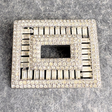 Art Deco style silvertone rectangular rhinestone brooch - NextStage Vintage