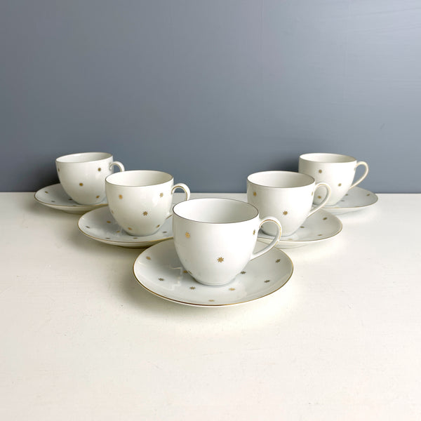 Arzberg demitasse cups and saucers - set of 5 - gold stars 1950s vintage