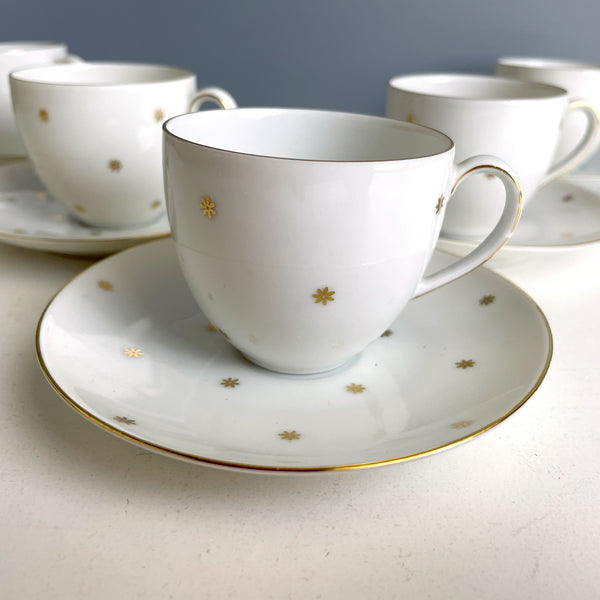 Arzberg demitasse cups and saucers - set of 5 - gold stars 1950s vintage